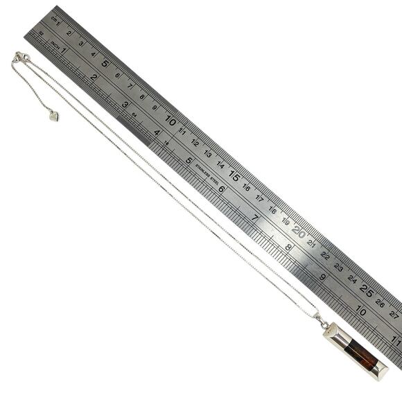 Signed JZ Sterling Silver Modernist Amber Pendant Necklace Baltic Amber Inlay - Picture 2 of 10